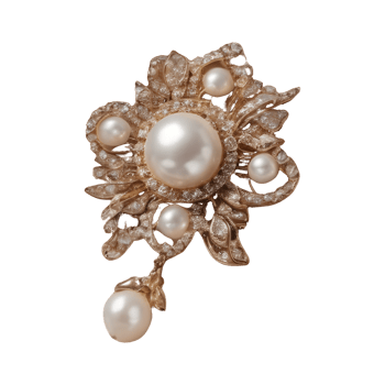 AI generated Scarf accessory featuring a pearl brooch isolated png