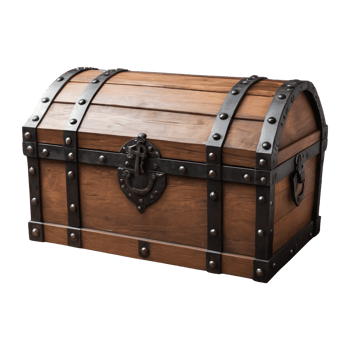 AI generated Medieval pirate chest made of wood and iron against a transparent background isolated png