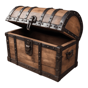 AI generated Medieval pirate chest made of wood and iron against a transparent background isolated png
