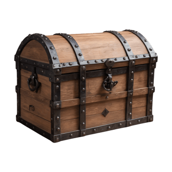 AI generated Medieval pirate chest made of wood and iron against a transparent background isolated png