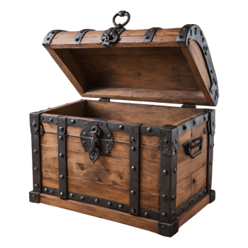 AI generated Medieval pirate chest made of wood and iron against a transparent background isolated png