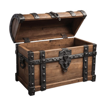 AI generated Medieval pirate chest made of wood and iron against a transparent background isolated png