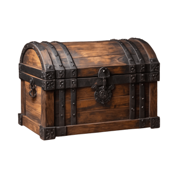 AI generated Medieval pirate chest made of wood and iron against a transparent background isolated png