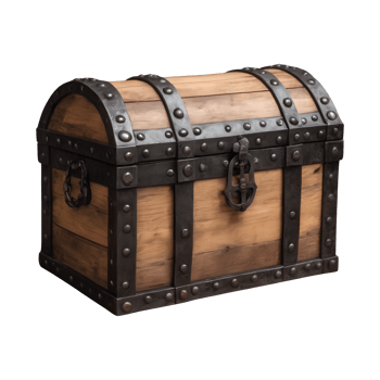 AI generated Medieval pirate chest made of wood and iron against a transparent background isolated png