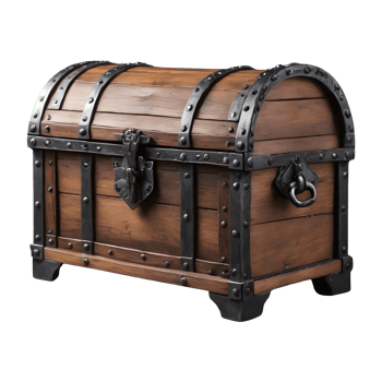 AI generated Medieval pirate chest made of wood and iron against a transparent background isolated png