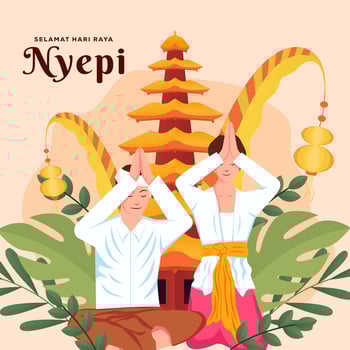 Nyepi Bali's day of silence illustration with two people praying vector