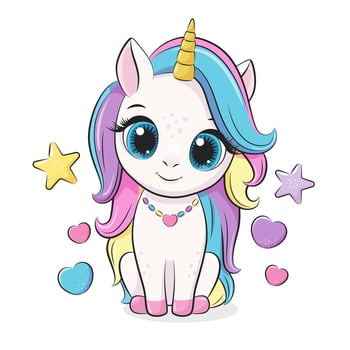 Beautiful cute baby unicorn. Cartoon vector illustration