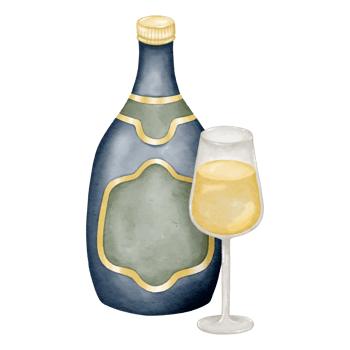 bottle of champagne with a glass of champagne watercolor style painting png