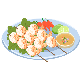 salad with shrimp and vegetables Thai food on blue plate png
