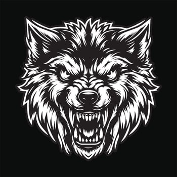 Dark Art Wolf Angry Scary Head Black and White Illustration vector