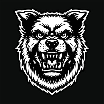 Dark Art Dog Angry Head with Sharp Teeth Black and White Illustration vector