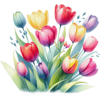AI generated Tulips floral spring watercolor border decoration art. png