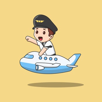 Free Cute Pilot With Airplane Vector Cartoon Illustration. Mascot Character Icon.