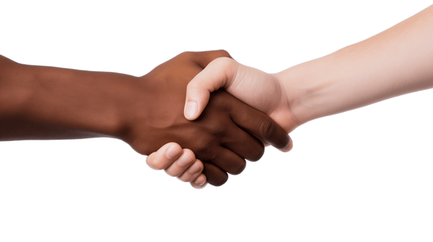 AI generated Black and White hand handshake isolated on a transparent background. png