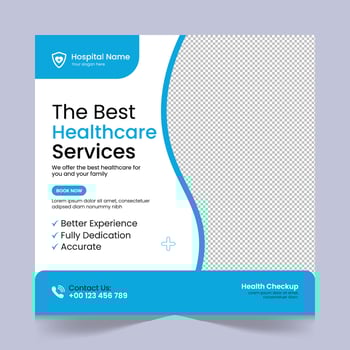 Medical healthcare social media post template design, medical social media post design template, promotional medical square web banner for hospital, medical post design template for clinic vector