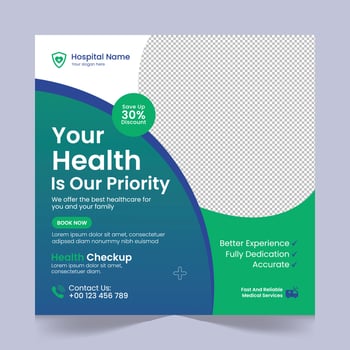 Medical healthcare social media post template design, medical social media post design template, promotional medical square web banner for hospital, medical post design template for clinic vector