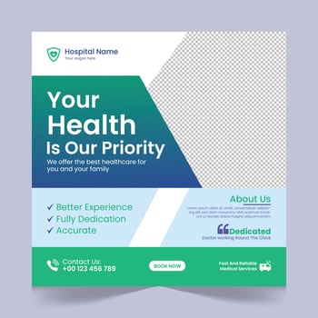 Medical healthcare social media post template design, medical social media post design template, promotional medical square web banner for hospital, medical post design template for clinic vector