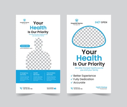 Medical healthcare social media stories post template design, medical social media stories template, promotional medical story web banner for hospital, medical stories post template for clinic vector
