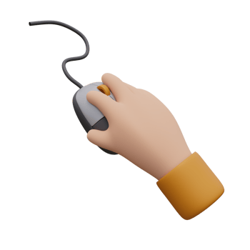 3d render illustration of human hand click on computer mouse with cable. Technology concept. Illustration for web or app design. Hand holding mouse png