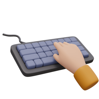 3d render illustration of human hand typing on computer keyboard with cable. Technology concept. Illustration for web or app design png