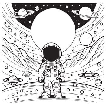 Children astronaut outline coloring page illustration for children and adult vector