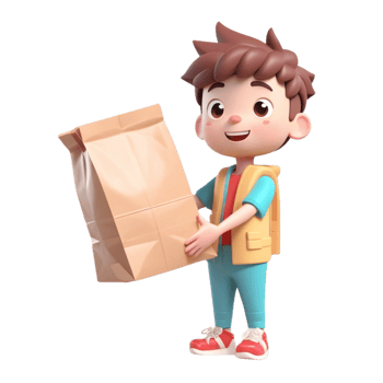 AI generated 3d rendering a boy carrying food packages to be delivered on isolated transparent background png, generated with AI png