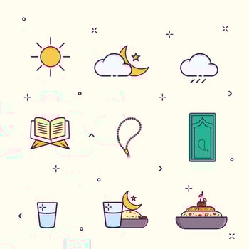 Set of Islamic Icons, Ramadan Kareem, Eid Mubarak Line Art Icons Set vector illustration