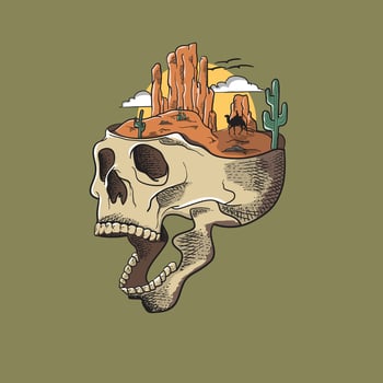 T Shirt Design Desert Explorer Feel The Sunset With head Skull On The Desert Vintage Illustration vector