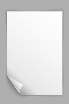 White paper vertiWhite paper vertical sheet with bending bottom left corner isolated on grey background. Vector illustrationcal sheet with bending bottom right corner isolated on grey background.
