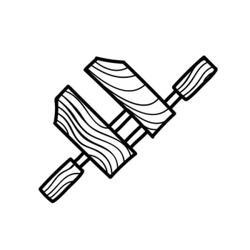 Wooden wood clamp icon. Hand drawn vector illustration. Editable line stroke