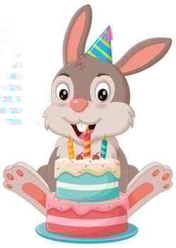 Cute Bunny Cartoon with Birthday Cake Vector Illustration. Animal Nature Icon Concept Isolated Premium Vector