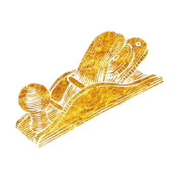 Hand drawn wooden plane icon woodworking tool in gold foil texture vector illustration