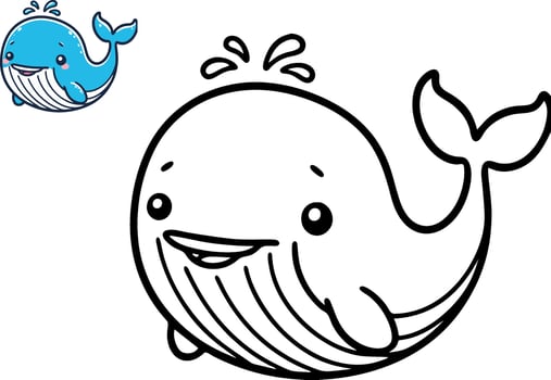 Vector illustration of cartoon whale, Coloring book