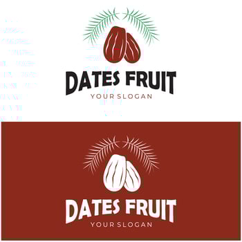 Date palm fruit plant logo design with leaves,seeds and date palm tree isolated background exotic organic plant. vector