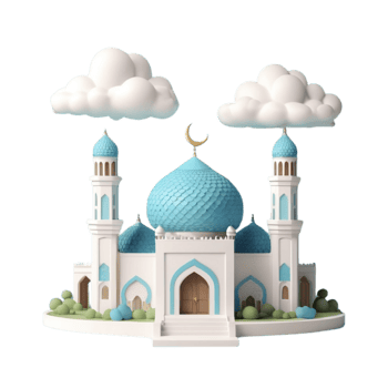 AI generated a 3d mosque with cloud on isolated transparent background png, generated with AI png