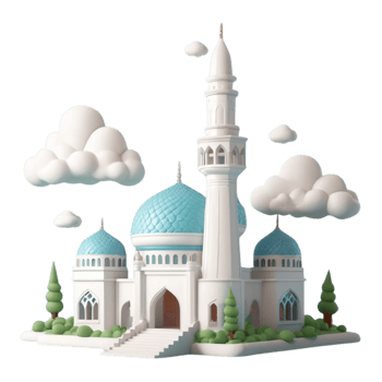 AI generated a 3d mosque with cloud on isolated transparent background png, generated with AI png