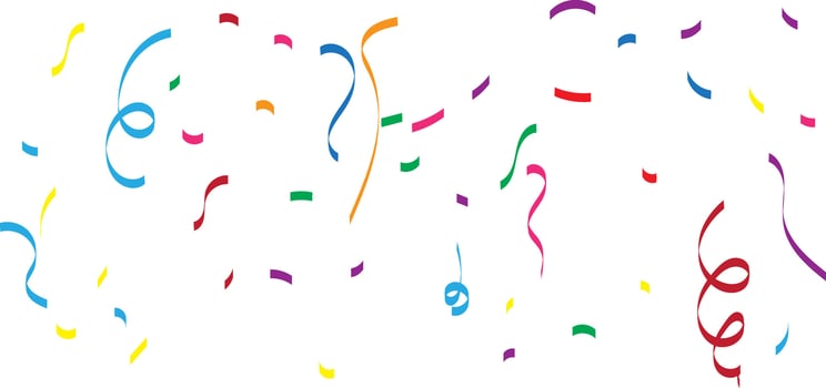 Colorful confetti and zigzag ribbon falling from above Streamers, tinsel vector