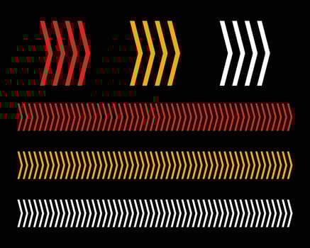 Set of red and yellow arrow signs, abstract arrow, chevron. Arrow Design, Striped direction, vector illustration