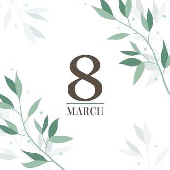 March 8 greeting card with botanical pattern. Square International Women's Day Greeting Card Template. vector