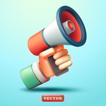 Hand holding megaphone, 3d vector. Suitable for recruitment, campaigns, marketing and business vector
