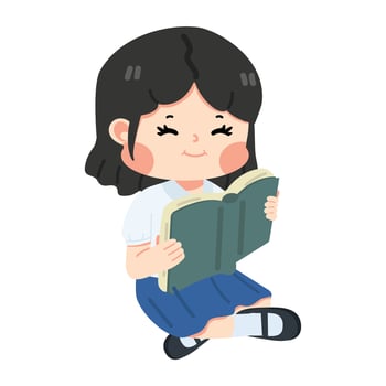girl student sitting reading book vector