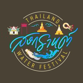 Songkran thailand water festival logotype and hand lettering design vector