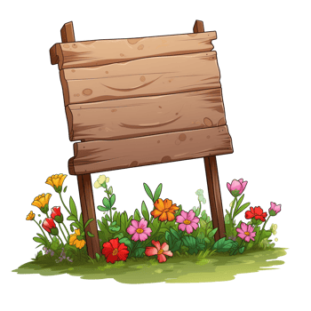 AI generated Wooden sign with flowers, no message, cartoon style, isolated on a transparent background. png