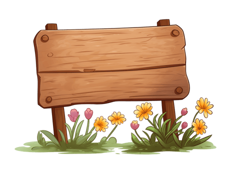 AI generated Wooden sign with flowers, no message, cartoon style, isolated on a transparent background. png