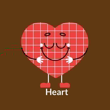 Cartoon heart character doing side bend stretch exercise for design vector