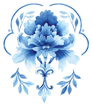 watercolor blue damask ornament. classic vintage ornament vector