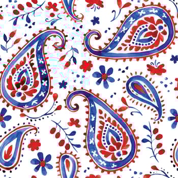 watercolor seamless pattern with oriental paisley ornament vector