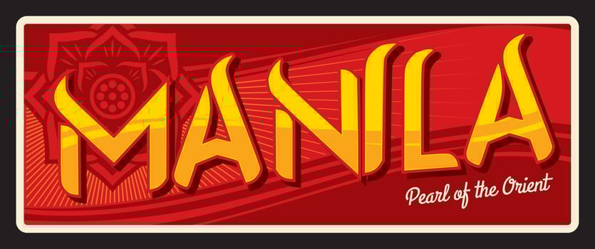 Manila city old travel sticker vector