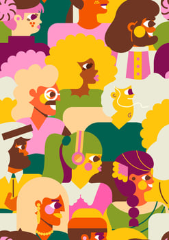 Seamless pattern of various people of the world. The design conveys the mixture of cultures, unity, diversity of population and community from all corners of the earth. Illustration in flat style. vector