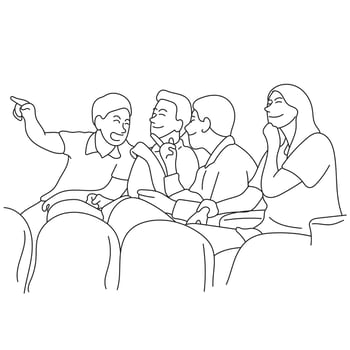 four people sitting together to talk about something illustration vector hand drawn isolated on white background